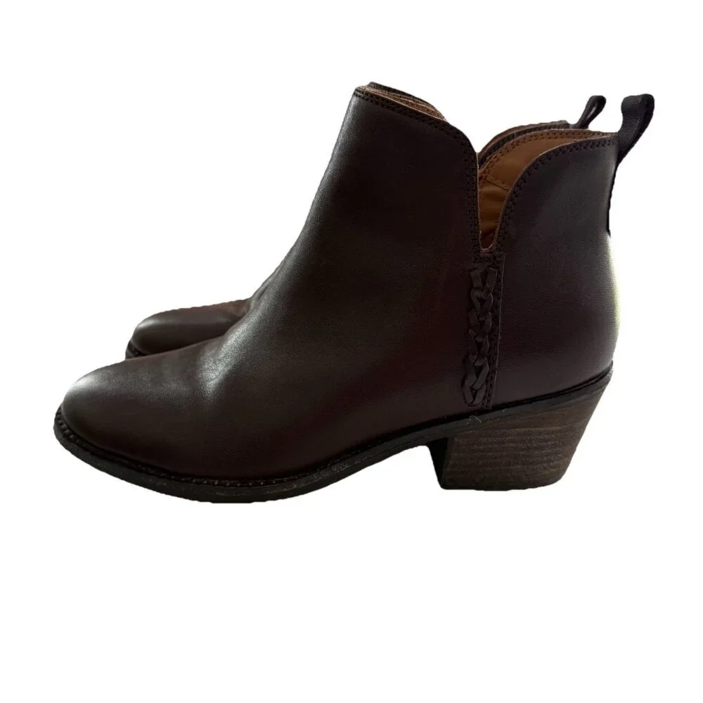 Earth Women’s 6.5 Marisole Block Heel Slip On Zipper Brown Leather Ankle‎ Boots
